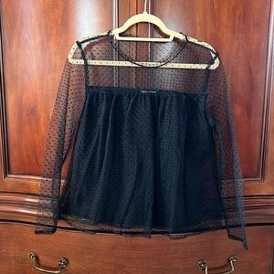 Banana Republic Black Swiss Dot Tulle Babydoll Top Size Small